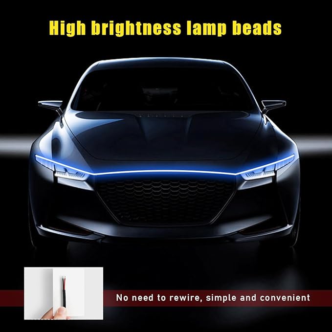 Ohleats 71 Inch Car Hood Light Strip, Exterior Flexible Daytime LED Running Light, Waterproof Auto LED Strip Light with Dynamic Scan Start-up Effect, Car Accessories for SUV Truck (Blue)