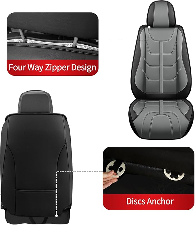 TTX LIGHTING Car Seat Covers fit for Honda Pilot 2005-2016 Full Set: Premium Leather Automotive Seat Cover with Airbag Compatible Waterproof (5 Seats, Black & Gray)