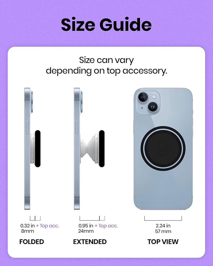 On The Grip Compatible with Magsafe Ultra-Thin Collapsible Phone Grip – Sleek Magnetic Phone Holder for iPhone & Android, 360 Rotation, Wireless Charger Compatible, Durable & Portable (White)
