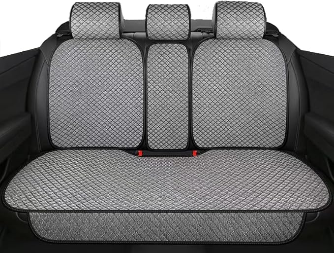 Breathable Back Seat Cover-Universal Rear Seat Mat for All Seasons,Car Rear Seat Protector with Polyester Silk Material, Non-Slip Bottom. Fits 95% of Sedans, SUVs, Vans.(Gray)