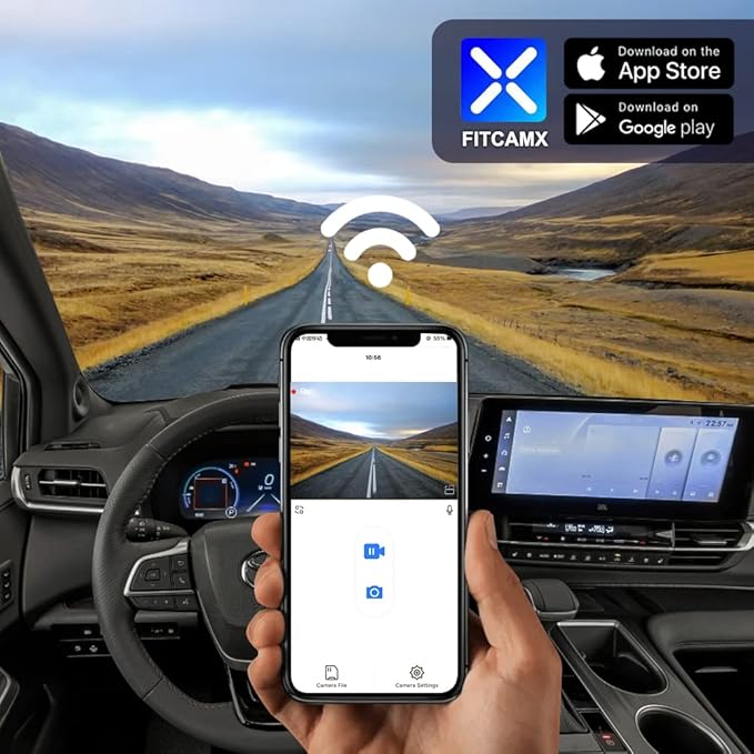 Fitcamx Front 2K+Rear 1080P Dash Cam Adapts for Toyota Sienna 2021-2026 LE Limited XLE Platinum XSE (XL40), OEM Factory Style, Dual HD Video, WiFi & APP, Loop Recording, Gravity Sensor, 64GB Card
