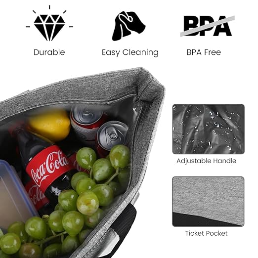 CIVJET Insulated Reusable Tote Bag for Grocery Shopping for Women, Insulated Pizza/Food Delivery Bag to Keep Food Cold/Hot, Waterproof PRO, Grey, 1PK