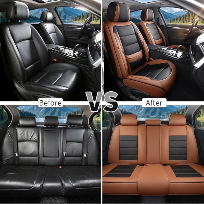 Car Seat Covers Custom Fit for Chevrolet/Chevy Colorado 2015-2026 , Premium Faux Leather Waterproof Car Seat Protectors with Lumbar Support, Breathable Anti-Slip Easy to install(Black&Brown,Full set)