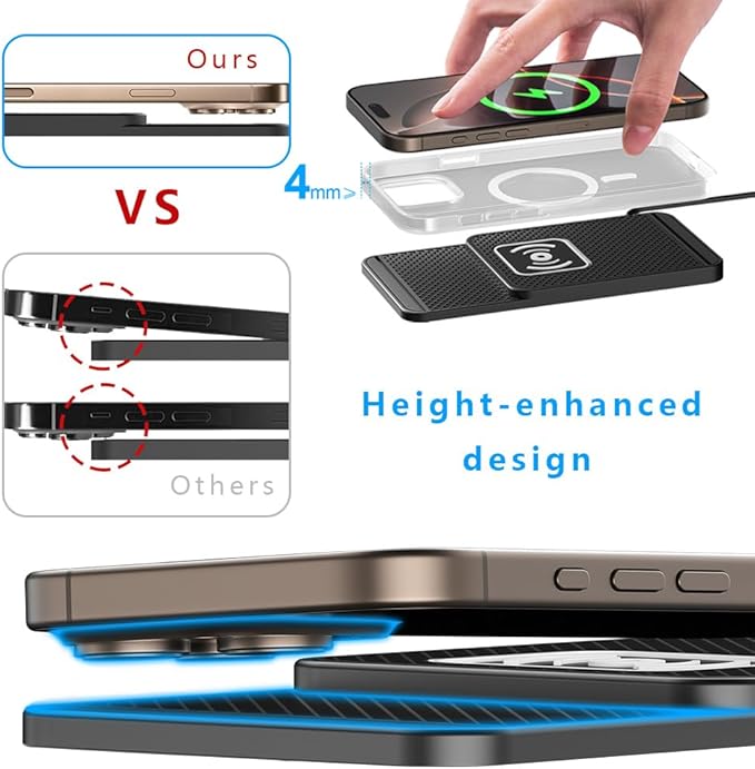 Wireless Charging Pad for Car for Toyota 4Runner 2000-2025, Non-Slip Type C/USB 20W Fast Phone Charging Pad DIY Trim-to-Fit No Interior Damage,A&USB