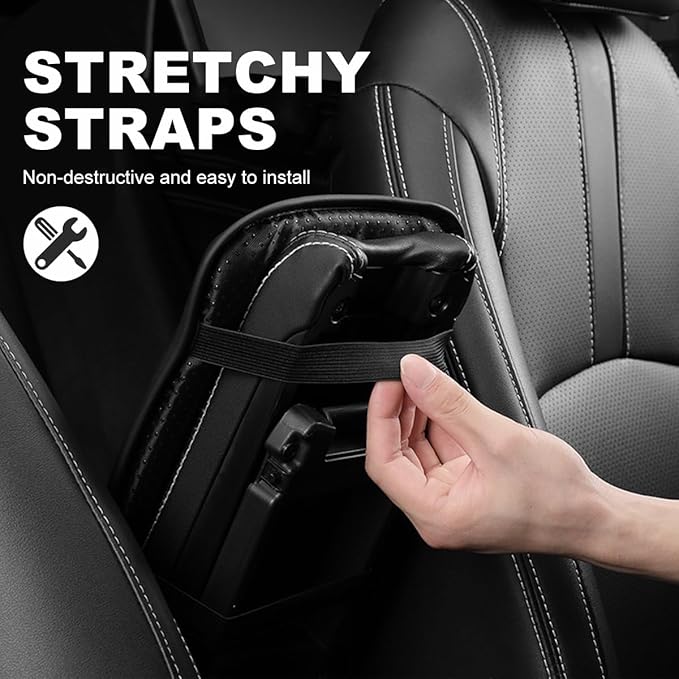 Car Center Console Cushion Pad, 12.6 × 7.48 Inches Waterproof Car Armrest Seat Box Cover, PU Leather Armrest Cover Protector for Most Vehicle, Universal Car Interior Accessories (Black+Blue)