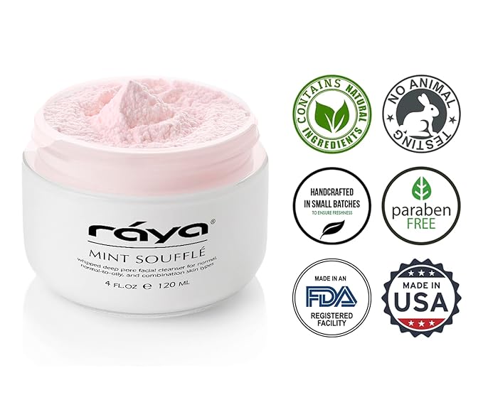 RAYA Mint Soufflé Facial Cleanser 4 oz (102) | pH Balanced Face Wash for Oily and Combination Skin| Helps Clear Clogged Pores and Smooth Complexion