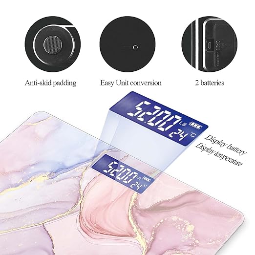 Weight Scale Digital Bathroom Scale Scale for Body Weight 400 lbs Personalized Digital Scale with Backlit Display Easy Read(Battery Not included) - Pink Marble