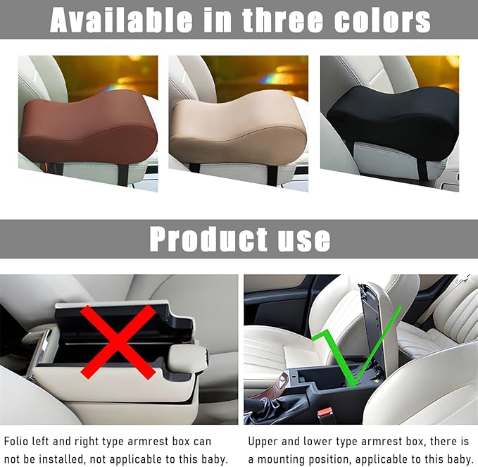 Car Armrest Cushion, 12.2"×6.3"×3.9" Memory Foam Center Console Armrest Pad, Comfortable Armrest Console Pillow Protector for Most Vehicles, Universal Car Accessories (Beige)