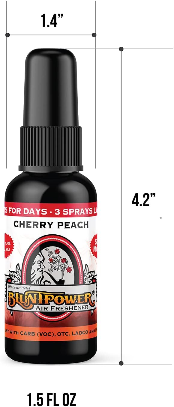 BluntPower (Cherry Peach, 1 Pack) Concentrated Air Freshener for Room and Car Spray - Oil-Based Diffuser Spray Bottle - Long-Lasting Bathroom Spray, Car Freshener, & Odor Eliminator Spray