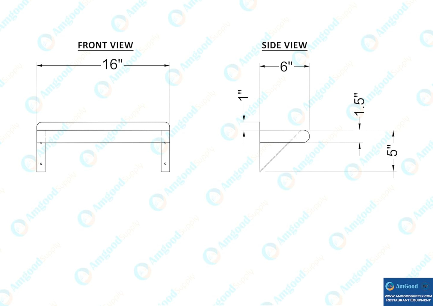 AmGood 6" X 16" Stainless Steel Wall Shelf | Metal Shelving | Garage, Laundry, Storage, Utility Room | Restaurant, Commercial Kitchen | NSF