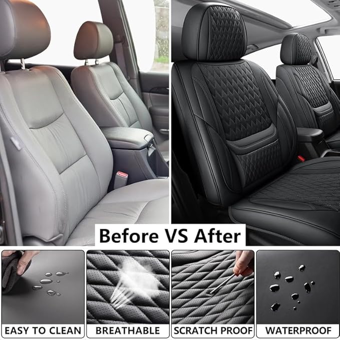 Car Seat Covers Full Set Custom Fit for Mercury Sable 1995-2009 - Premium Faux Leather with Lumbar Support | Breathable, Waterproof, Anti-Slip, Durable (Black,Full Set)