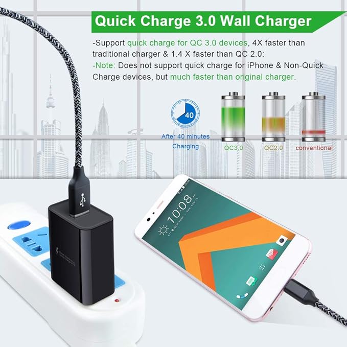 USB C Fast Charger for Samsung Galaxy S26/S25/S24/S23/S22/S21 Ultra/S20 Note 20 A57 A37 A17 A56 A16 A35 A54 A13 A53 A12 A32 A21 A51 A71 A50,Quick Charge 3.0 Wall Charger Car Adapter 6FT Type C Cable