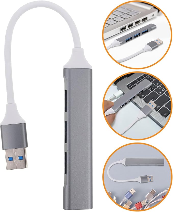 USB Multi-Port Hub Expander with 4 USB 3.0 Ports for Desktop and Laptop Dark Gray Compatible with Keyboard Mouse and Gaming Accessories for Car and Office Use