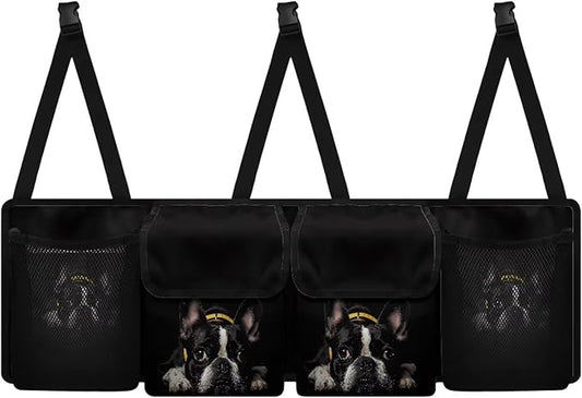 Cute Bulldog Trunk Organizer for Car with Lid Large Capacity Waterproof Backseat Hanging Organizer Net Bag Storage Bag