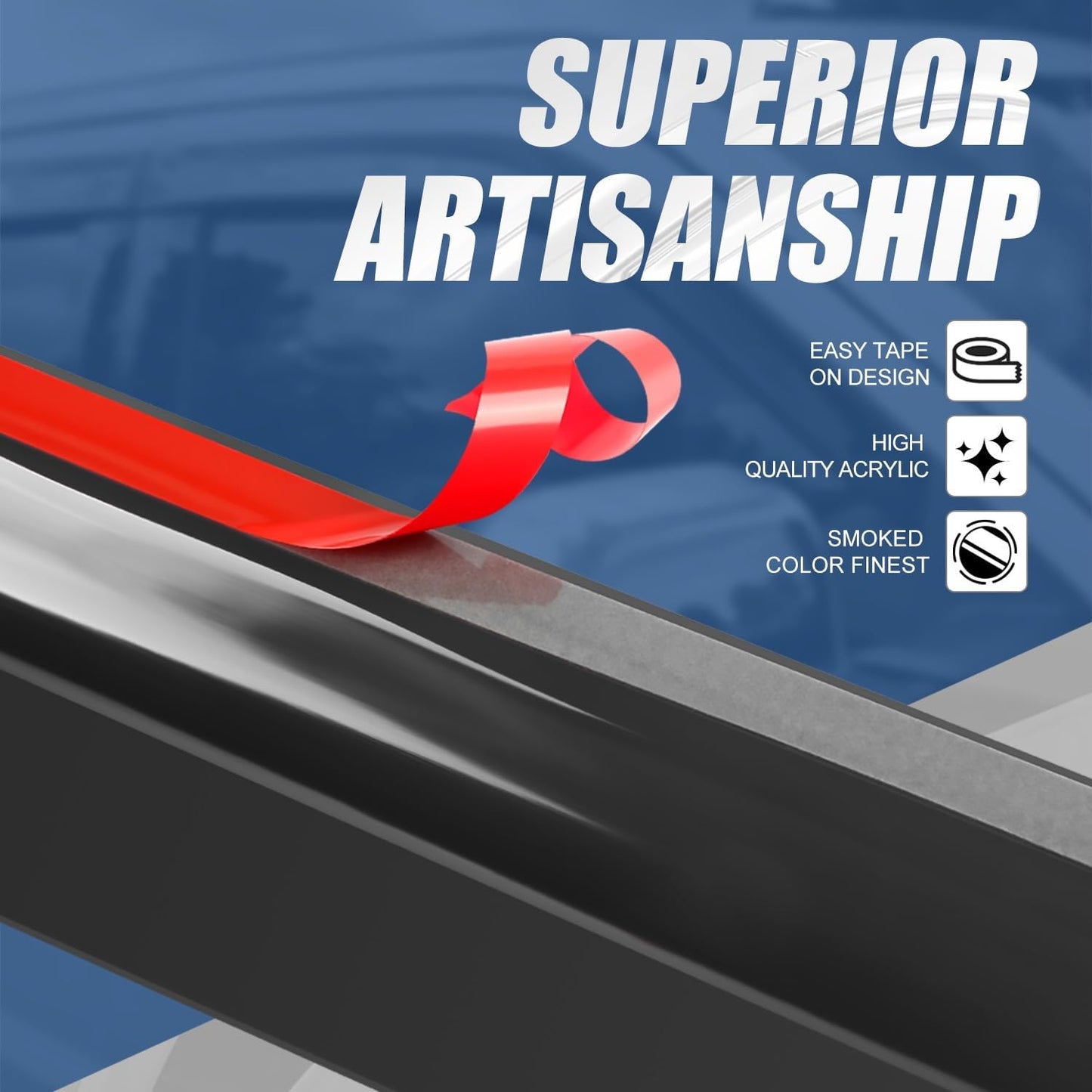 Auto Dynasty 4Pcs Carbon Fiber Pattern Window Visors Compatible with 2004-2014 Ford F150 Extended Cab 4-Door, Tape-On Front & Rear Window Deflectors Rain Guards Sun Air Side Vent Shade, Glossy Black