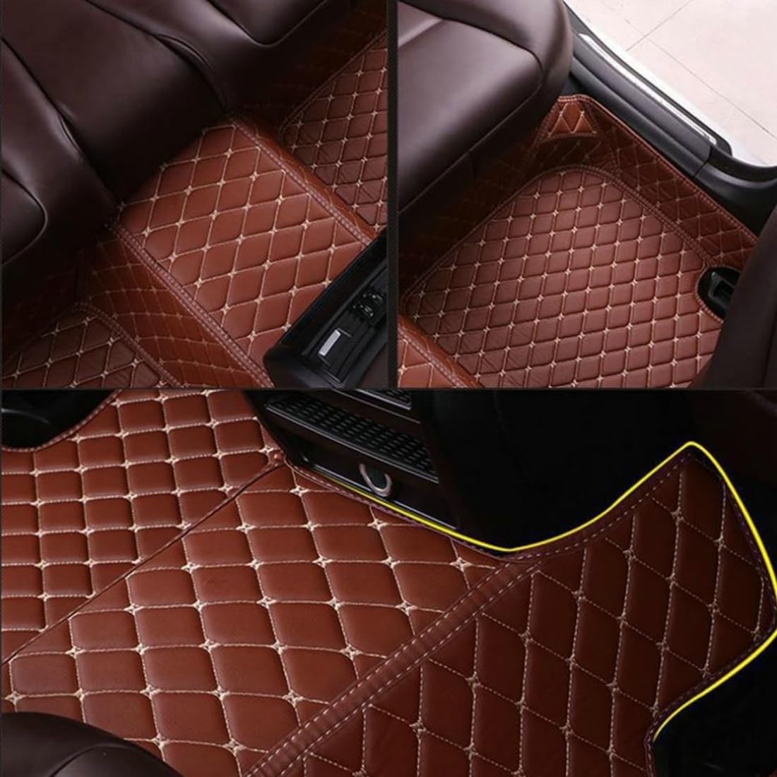 Custom Personalized Floor Mats for Cars，Luxury Full Coverage All Car Floor Mats，Anti-Slip Leather Car Mat Set ，Custom Floor Mats for 99% of Cars, Trucks & SUVs. (Black Beige)