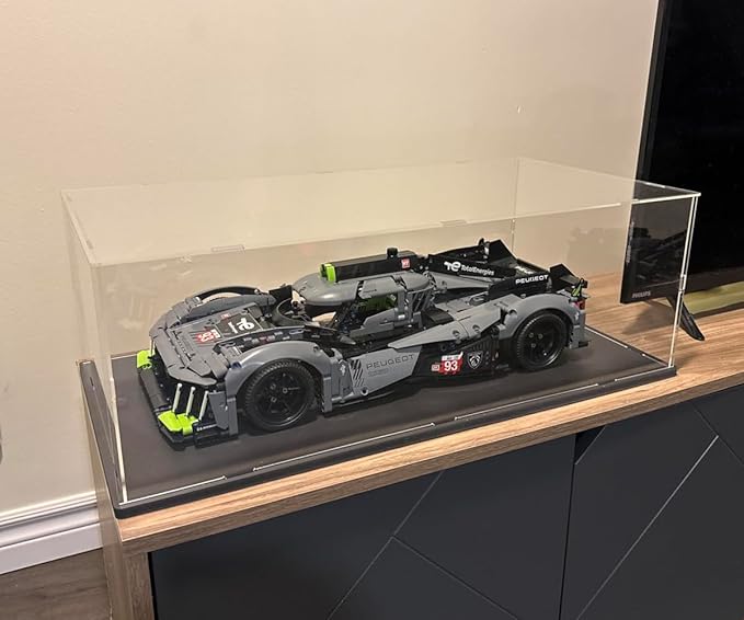 Choowin Acrylic Display Case for Lego Car Display for Lego Porsche 911 McLaren P1 Ferrari SP3 Display Thickened Clear Acrylic Display Cases for Collectibles Assemble Dustproof Display Box(Black Base)