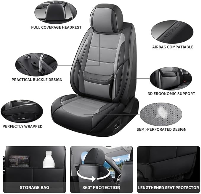 Car Seat Covers Full Set Fit for Buick Encore GX 2012-2026, Premium Faux Leather Waterproof Car Seat Protectors with Lumbar Support, Breathable Anti-Slip Easy to Install(Black&Gray,Full Set)