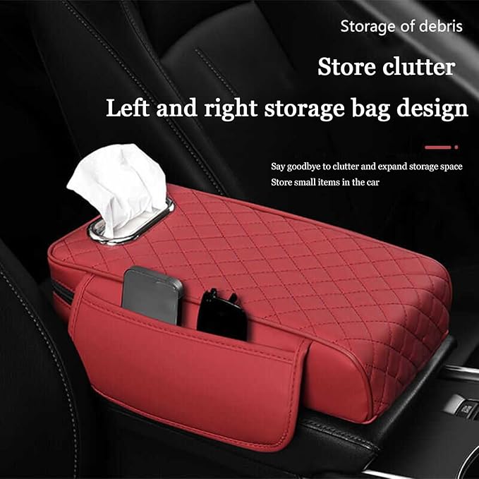 Car Center Console Cover for Infiniti FX SUV FX35 / FX37 / FX40 / FX45 /FX50, Leather Car Arm Rest Cover, Car Armrest Cushion with 2 Storage Bags Car Center Console Armrest Pad,A Beige