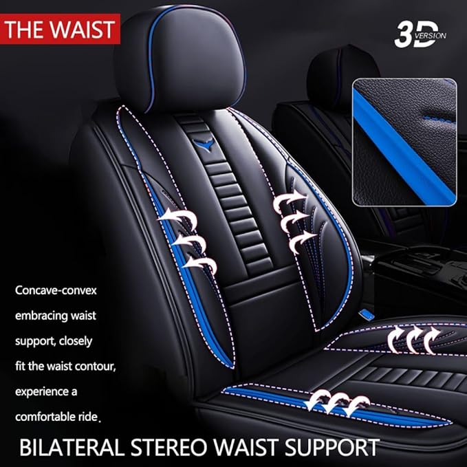 for Toyota CHR Seat Covers 2018-2026, Full Coverage Customized Car Seat Covers, Premium Leather Waterproof Stain-Resistant Easy to Install (Luxury 5 Seats, Black&Blue)