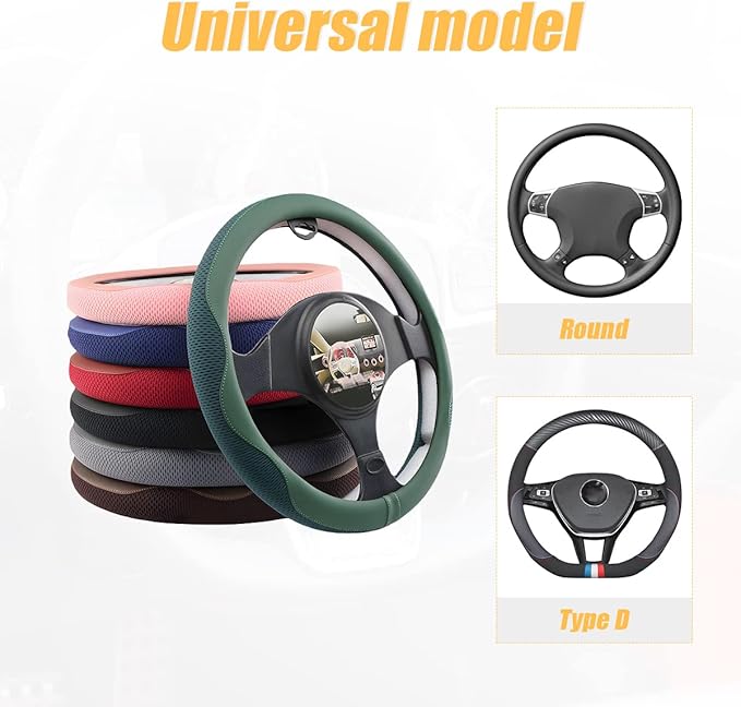 Car Steering Wheel Cover, Microfiber Breathable Ice Silk Leather Steering Wheel Cover Soft Anti-Slip Safety, 15inch Four Season Universal Fits for Most Truck,SUV,Cars (Red)