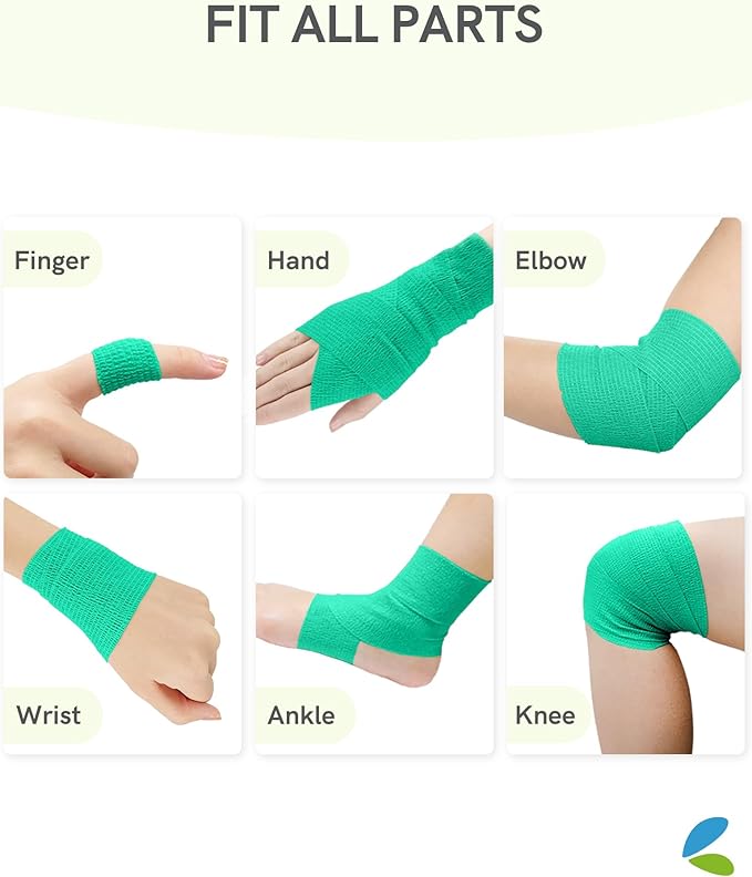 FriCARE Self Adhesive Bandage Wrap, Medical Tape in First Aid Kit, Cohesive Bandages for Wounds Sport Vet, FSA/HSA Eligible, 2 Inches X 5 Yards 6 Rolls, Teal