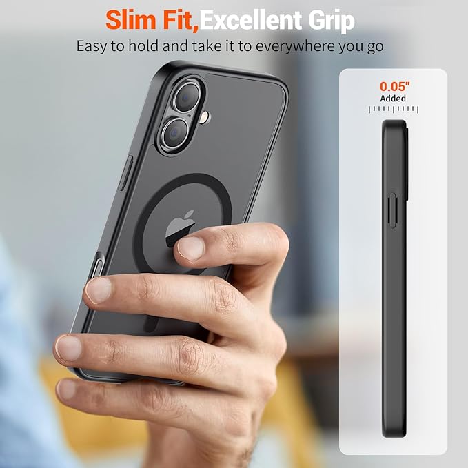 SUPFINE Magnetic for iPhone 16 Case (Compatible with MagSafe) (Military Grade Drop Protection) Translucent Matte Shockproof with Anti-Fingerprint Phone Cover,Black