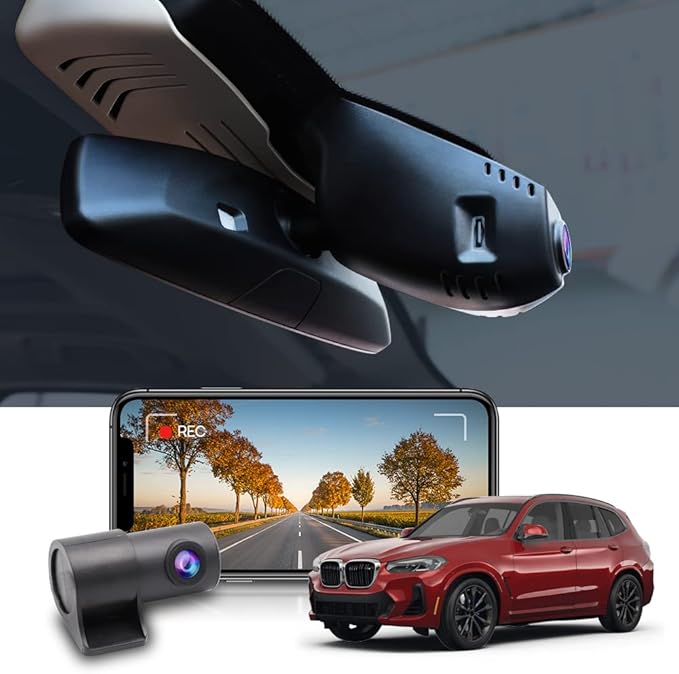 Fitcamx Front 4K+Rear 1080P Dash Cam Adapts for BMW X3 X3 2018-2024 M M40i Sdrive Xdrive30i 30e G01 (HD2-6153), OEM Look, Dual HD Video, WiFi & APP, Loop Recording, G-Sensor, Easy to Set, 128GB Card