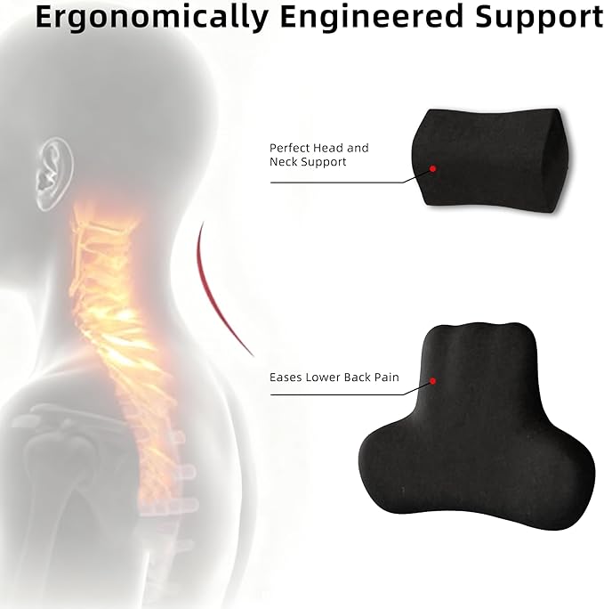 Car Neck & Lumbar Support Pillow Set for Jeep Wrangler, Soft Memory Foam Headrest & Back Cushion, Ergonomic Comfortable Seat Support for Daily Driving and Long Trips Car Interior Accessories