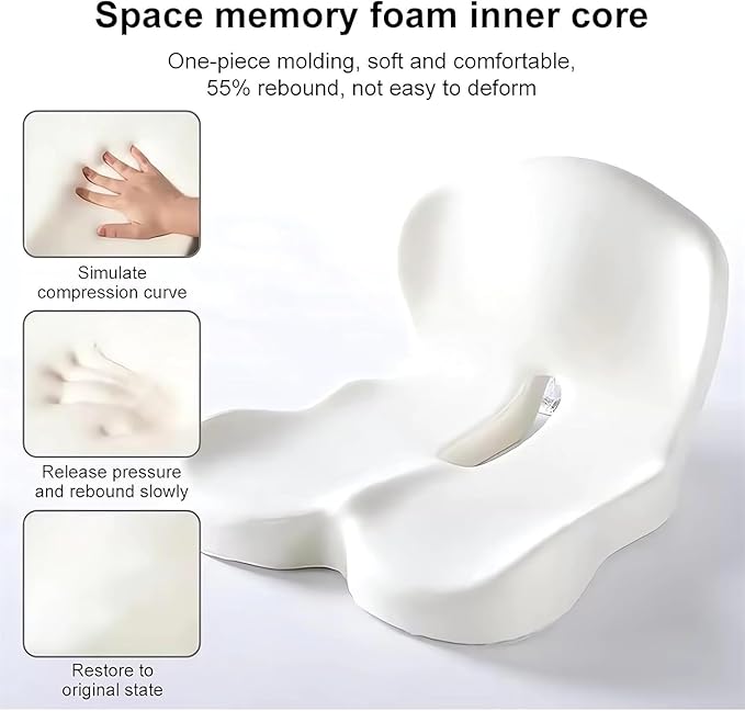 L-Shaped Memory Foam Seat Cushion with Lumbar Support-Ergonomic Car & Office Chair Cushion for Sciatica, Coccyx & Back Pain Relief Supports Hips & Back for Drivers & Long Sitting (Dark Grey)
