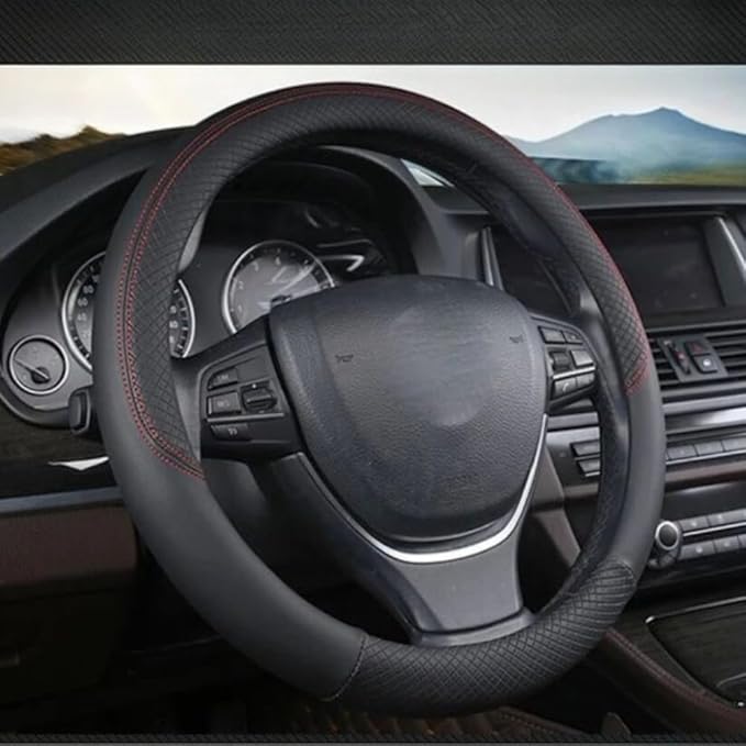 Car Semi Truck Van Leather Steering Wheel Cover Fits 14 15 16 17 18 19 Inch Maximum Grip Non Slip Durable Universal Fit for Most Vehicles (45cm/17.7in,Black)