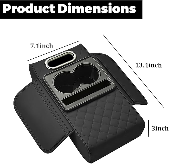 Car Center Console Cover, Memory Foam Nappa Leather Vehicle Armrest Cushion with Tissue Box, 2 Storage Bag & Holder, Automotive Arm Rest Protector Accessories, Universal Fit (Black/Red)
