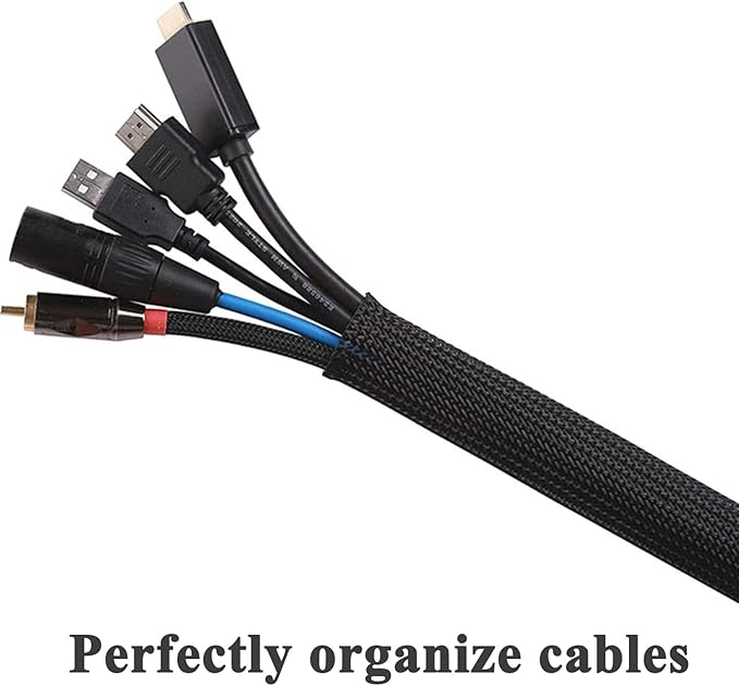 100ft - 1/8 Inch Cable Management Sleeve Protector,Wire Loom PET Expandable Wire Sleeving for Office TV Computer Home Theater Engine Bay Cord Organizer,Protect Cables from Pet Cat Dog Chewing,Black