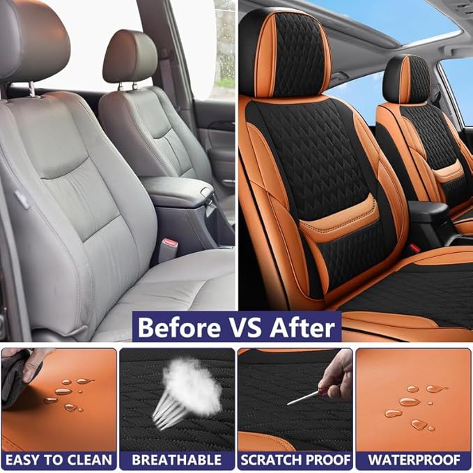 Car Seat Covers Full Set Custom Fit for Chevrolet/Chevy Equinox 2005-2026 - Premium Faux Leather with Lumbar Support | Breathable, Waterproof, Anti-Slip, Durable (Black&Brown,Full Set)