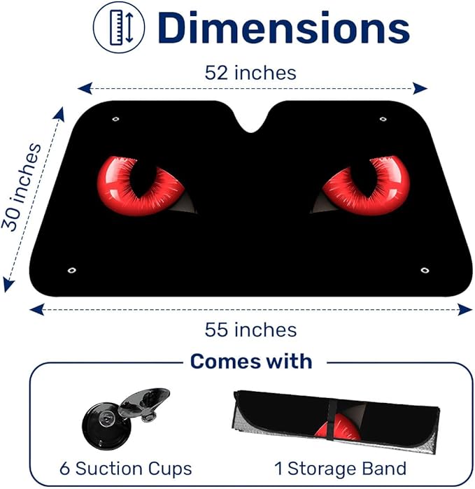 GENANY Evil Eyes Windshield Sun Shade for Car SUV Truck (55x30 inches), Sun Shade Windshield, Shades for Windows, Protector Blocks UV, Car Decor