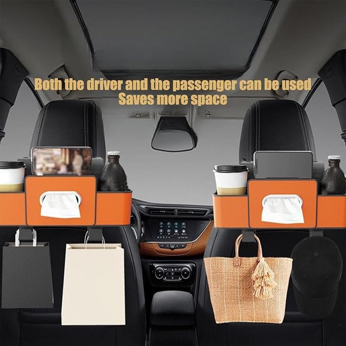 Car Multifunctional Seat Back Waterproof Storage Bag, Multifunctional & Waterproof Car Back Seat Organizer with 2 Cup Holders&Hooks, Hanging Storage Box for Most Cars (2pcs B)