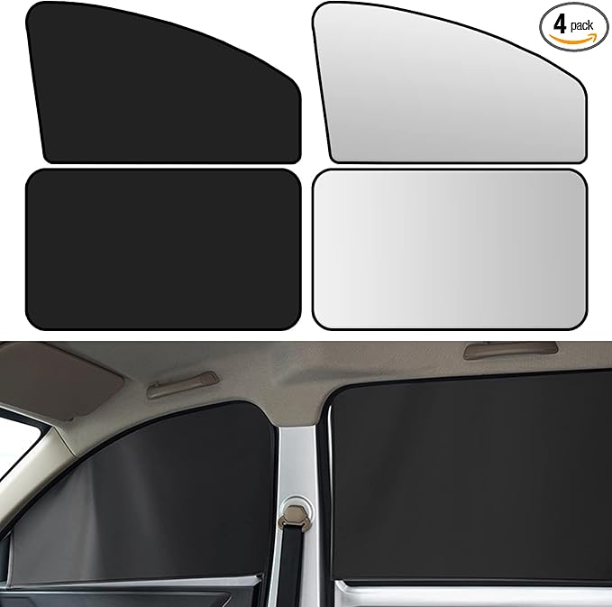 NTNEV Car Side Window Sun Shades, Shades with Magnets, Shade for Baby, Strong-Light Blocking & UV Protection Privacy Auto Accessories (One Black, One Silver)