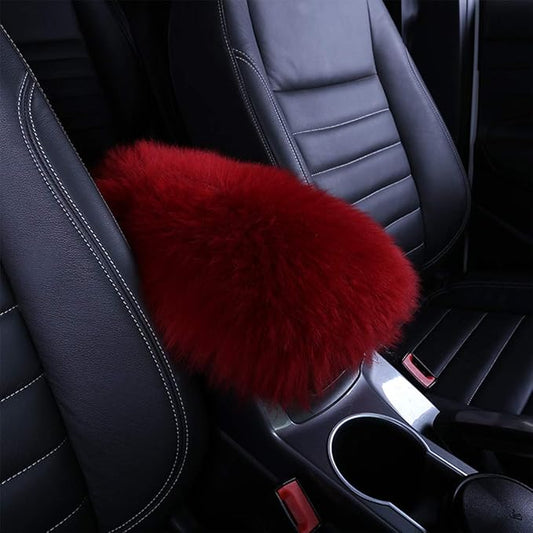 Armrest Cover for Car, Auto Center Console Pad Furry Sheepskin Wool Car Armrest Seat Box Cover Protector Universal Fit (Wine Red)