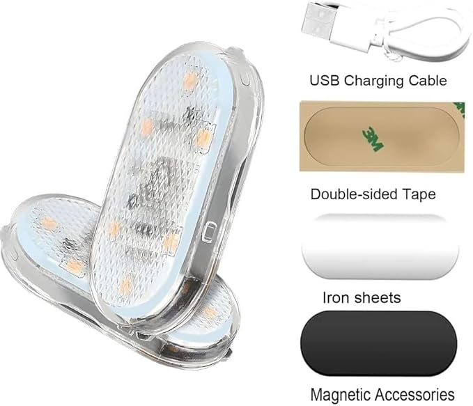 2PCS Wireless Car Interior LED Lights USB Rechargeable Car LED Touch Light with 6 Super Bright LED Lamp Beads Car Interior Ambient Light Universal Vehicle Accessories for Car Decor