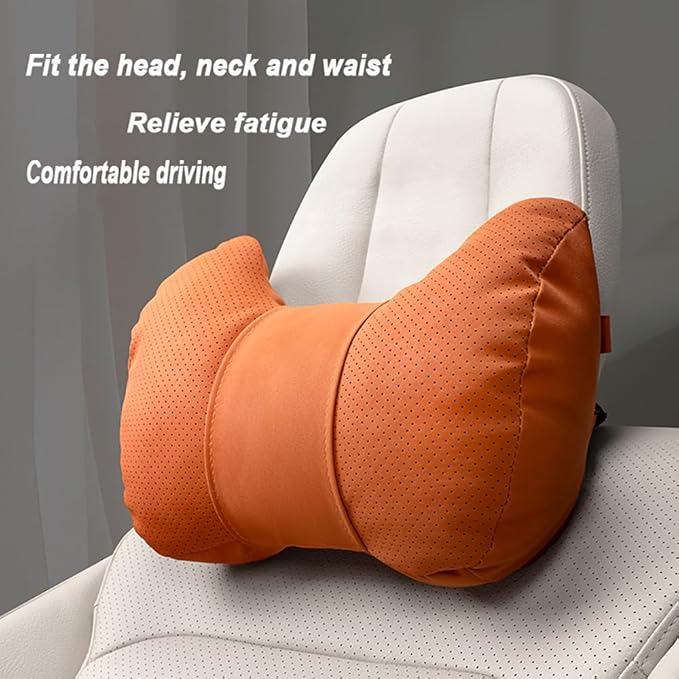 Car Neck Pillow Set for Honda Civic Si 2017 2018 2019 2020 2021 2022 2023 2024 2025, Leather Car Headrest Lumbar Support Waist Backrest Head Support Cushion,Brown
