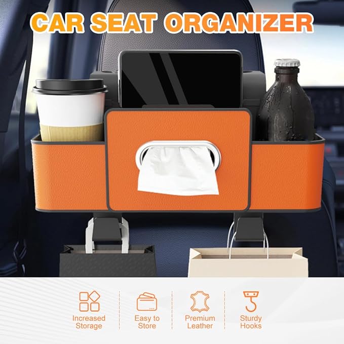 PUSKIU Car Organizer and Storage Box, Car Organizers and Storage Box for Back Seat, Car Organizer Back Seat for Daily Travel (Brown)