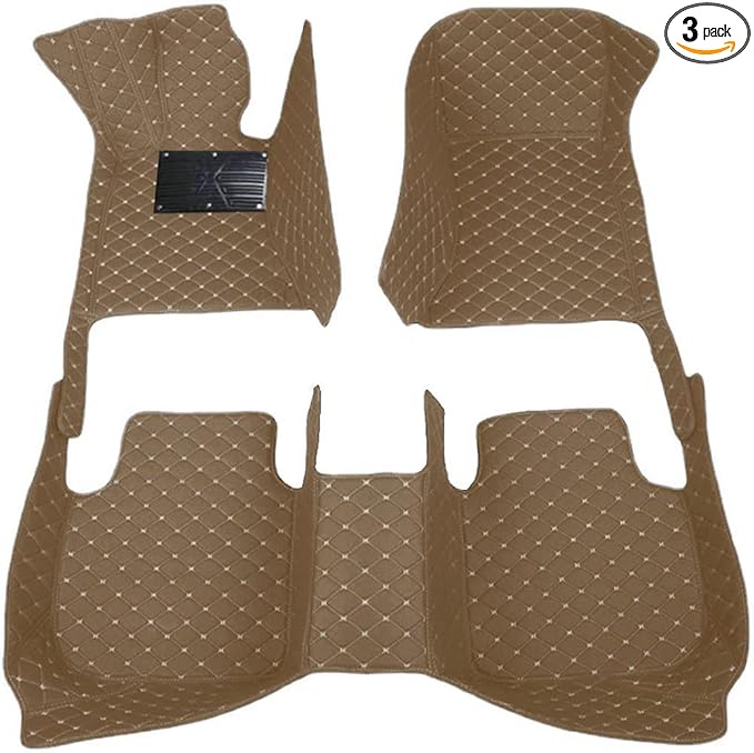 KaiLaiCarCustom Automotive Car Floor Mats for 99.99% Sedan SUV Sports Car Men Women Protection Full Coverage Pads Anti-Slip Leather Floor Lining (Beige Mat Beige Line, A - Diamond)