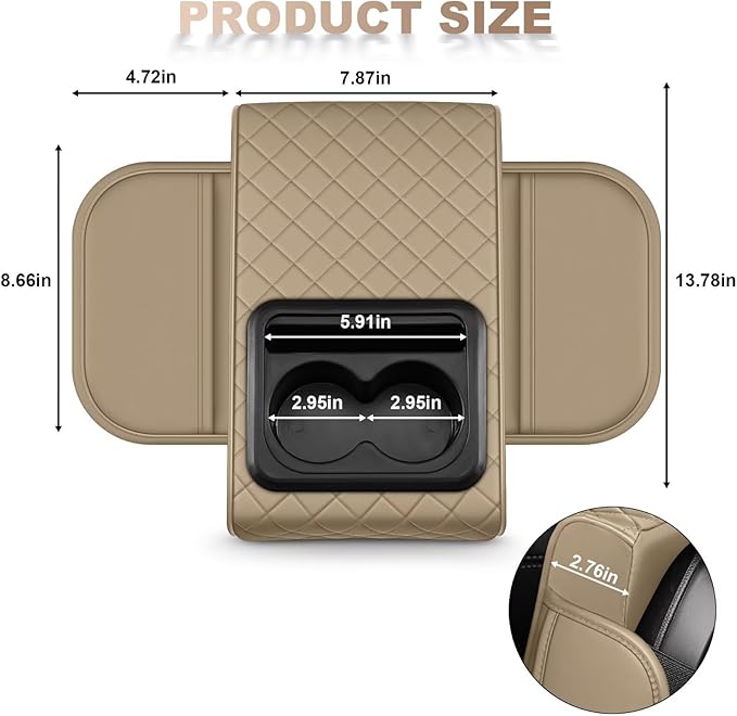 Center Console Cover Fit for Avalon Faux Leather Car Armrest Cushion with Storage Bags, Cup Holder ＆ Phone Storage Multifunctional Middle Console Cover(Beige)