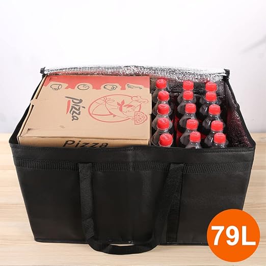 Bodaon 2-Pack Insulated Food Delivery Bag for Hot and Cold Meal, XXXL, Black, Grocery Tote Insulation Bag for Catering, Large Pizza Warmer