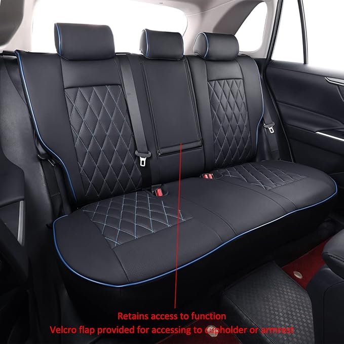 EKR Rav4 Seat Covers Custom Fit for Toyota Rav4 (Hybrid) LE/XLE Premium 2026, Leather Car Seat Cover Full Set for SUV,Faux Leather(Black with Blue Piping)