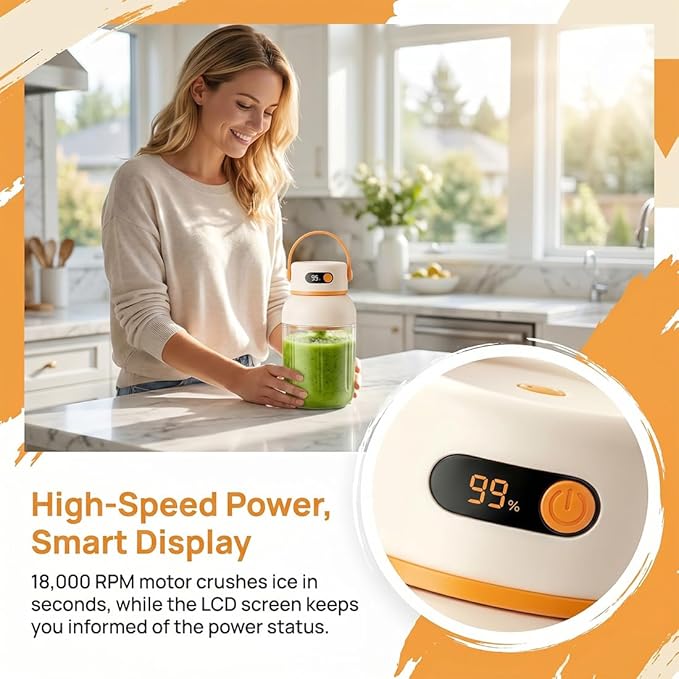 Portable Electric Juicer Cup with Zero Cord Hassle, Personal Size Juicer Cup, USB-C Rechargeable Electric Blender,18000RPM Motor, Leakproof Travel Juicer for Gym, Office, Outdoors (1000ml)