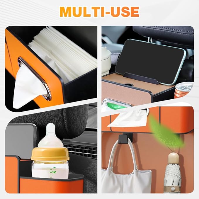 3-in-1 Car Backseat Organizer with Cup Holder, Tissue Box, Trash Bin & Hooks, 2026 Multifunctional Back Seat Car Organizer for Phones, Snacks, Drinks, and Handbags (black)