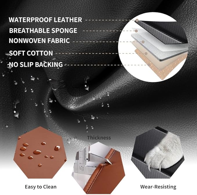 Car Seat Covers Full Set Custom Fit for Ford Focus 2000-2018-Luxury Leather with Lumbar Support, Breathable, Waterproof, Anti-Slip, Durable, Easy to Install (BlackBrown,Full Set)