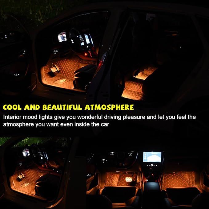 Car LED Strip Light, 48 LEDs RGB Neon Interior Atmosphere Lights, 12V Under Dash Ambient Night Light, USB Port Auto Interior Decorative Lamp, Universal Car Accessories (Orange-Yellow)