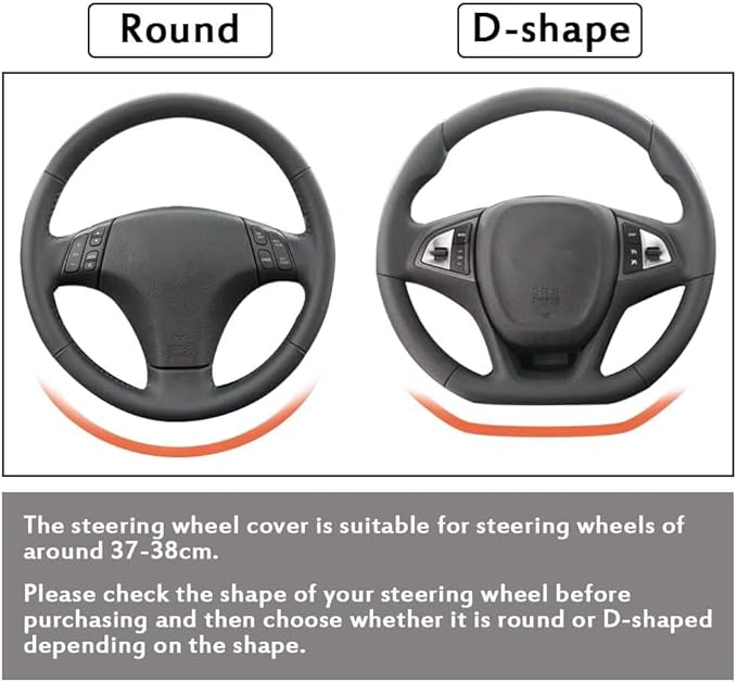 Pahajim Steering Wheel Cover Flat Bottom, D Shaped Car Steering Wheel Wrap PU Leather Anti Skid 14.5-15 Inch (37-38cm) Cubre Volantes Carros for Women Men (Black)